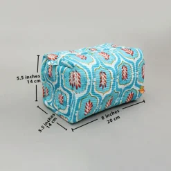 Hot Elegant Blue Block-Printed Pouch Bags - Set Of 2 Bags