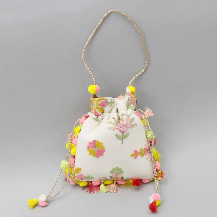 Fashion Elegant Embroidered Fringed Potli Bag Bags