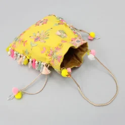 Hot Elegant Embroidered Fringed Yellow Potli Bag Bags