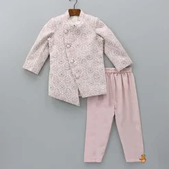 New Elegant Front Open Embroidered Asymmetric Pink Sherwani And Pyjama BOY Indian Ethnic Wear | Sherwani Sets