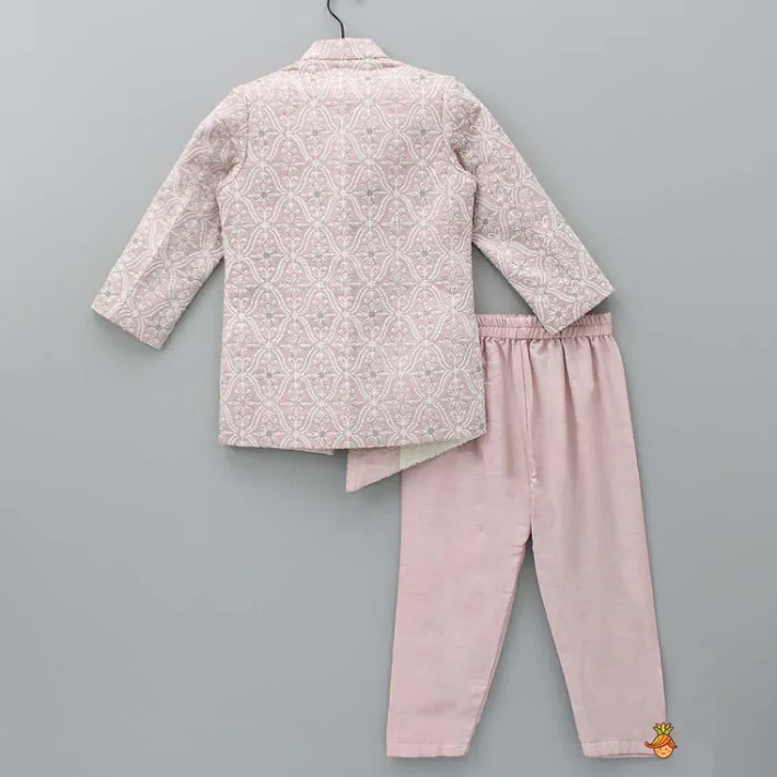 New Elegant Front Open Embroidered Asymmetric Pink Sherwani And Pyjama BOY Indian Ethnic Wear | Sherwani Sets