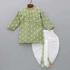 Discount Elegant Green Embroidered Kurta And Dhoti BOY Indian Ethnic Wear | Ethnic Sets