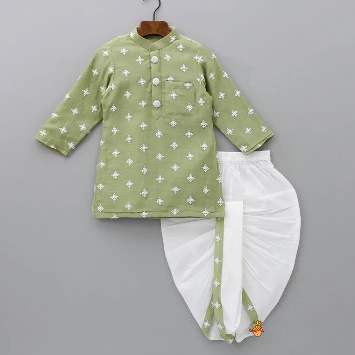Discount Elegant Green Embroidered Kurta And Dhoti BOY Indian Ethnic Wear | Ethnic Sets