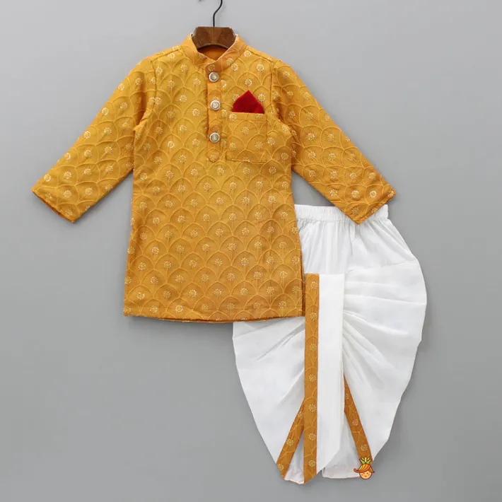 Fashion Elegant Orange Embroidered Kurta And Dhoti BOY Indian Ethnic Wear | Ethnic Sets
