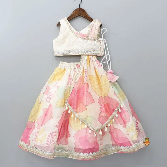 Online Elegant Organza Floral Printed Stylish Top With Lehenga Ethnic Wear | Lehengas & Ghagras