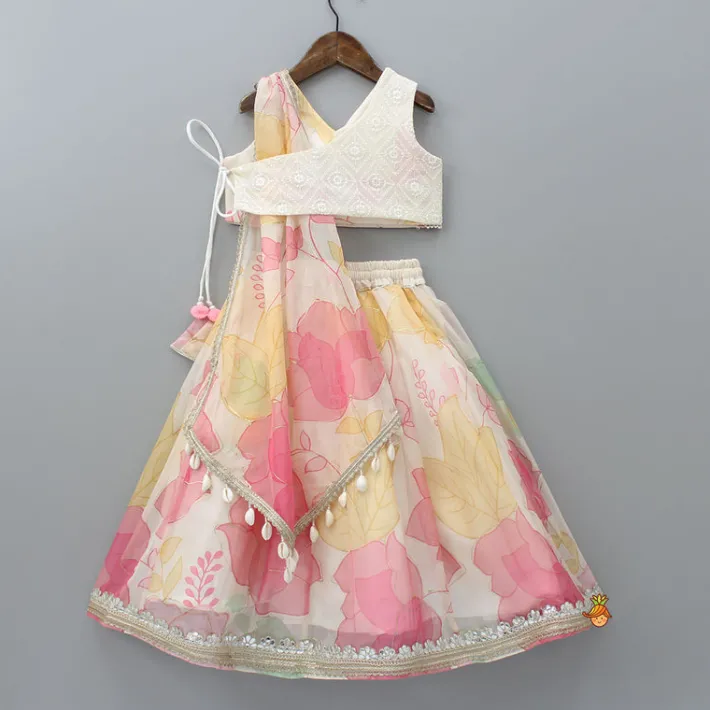 Online Elegant Organza Floral Printed Stylish Top With Lehenga Ethnic Wear | Lehengas & Ghagras