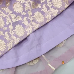 Discount Elegant Pastel Purple Embroidered One Shoulder Top With Lehenga And Gota Lace Detail Dupatta Twinning Sets | Ethnic Wear