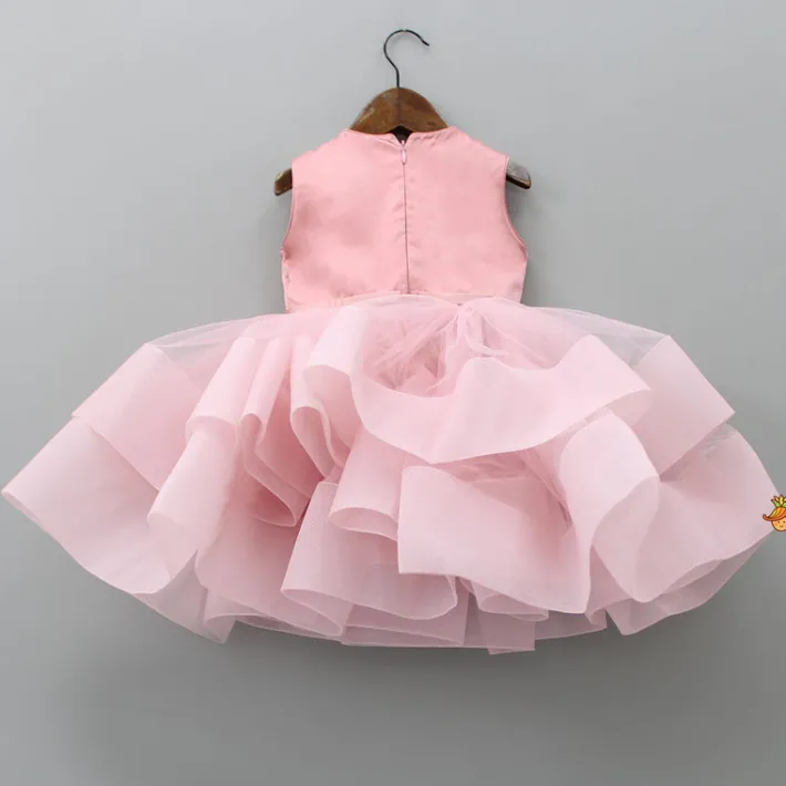 Fashion Elegant Pearls Embellished Onion Pink Ruffle Dress With Floral Hair Clip Dresses & Sets | Dresses