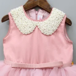 Fashion Elegant Pearls Embellished Onion Pink Ruffle Dress With Floral Hair Clip Dresses & Sets | Dresses