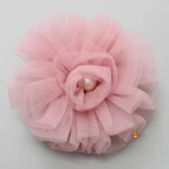 Fashion Elegant Pearls Embellished Onion Pink Ruffle Dress With Floral Hair Clip Dresses & Sets | Dresses