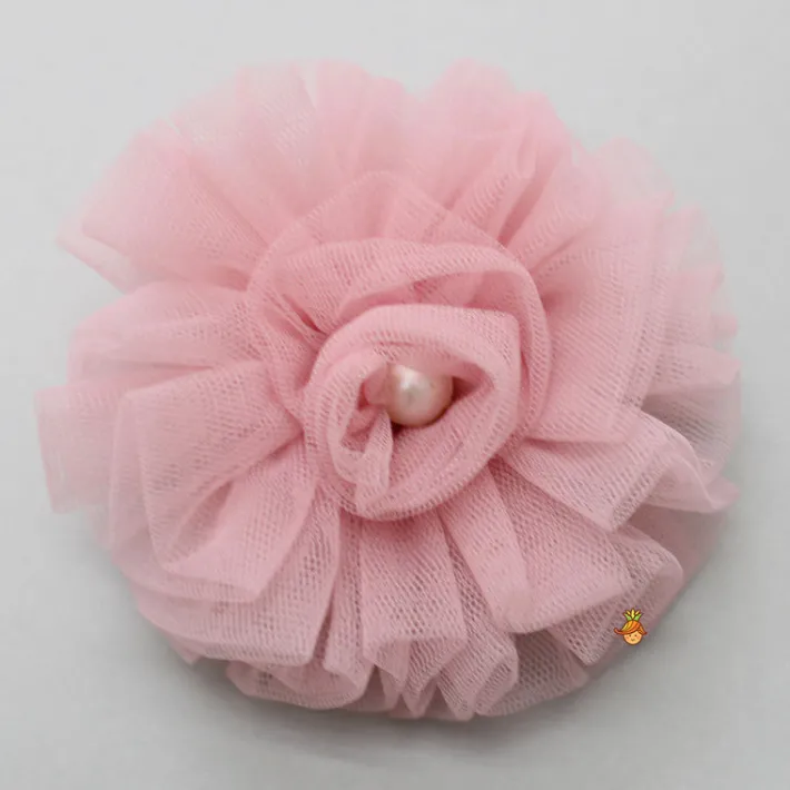 Fashion Elegant Pearls Embellished Onion Pink Ruffle Dress With Floral Hair Clip Dresses & Sets | Dresses