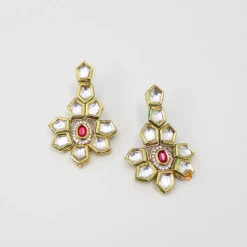 Clearance Elegant Pink And White Stone Studded Necklace With Earrings And Maang Tikka Jewellery