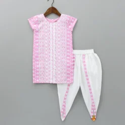 Fashion Elegant Pink Kurti And Dhoti Pant With Net Dupatta Ethnic Wear | Dhotis & Patialas