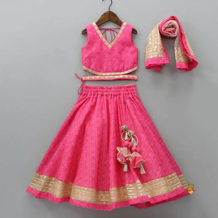 Best Elegant Pink Top And Fringes Tassels Detail Lehenga With Matching Dupatta Ethnic Wear | Lehengas & Ghagras