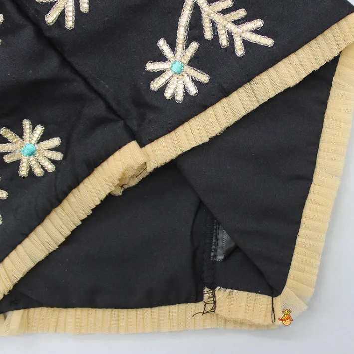 Clearance Elegant Pleated Black Top And Gota Lace Work Flared Lehenga With Beige Dupatta Ethnic Wear | Lehengas & Ghagras