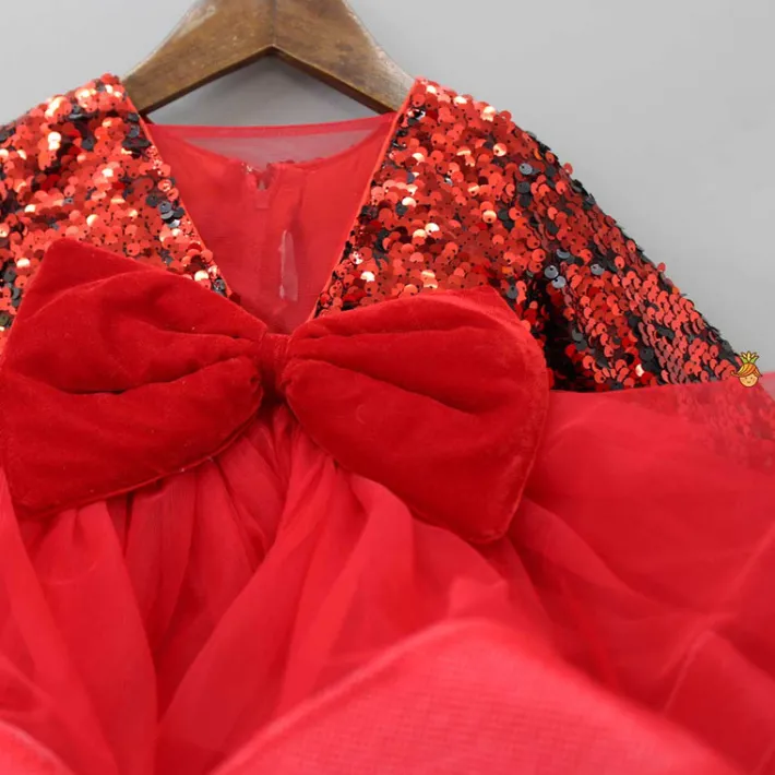 Outlet Elegant Red Sequined Bow Dress Dresses & Sets | Dresses