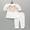 Fashion Elegant Shirt Style Top With Peach Embroidered Embellished Jacket And Pant Ethnic Wear | Churidars & Salwars