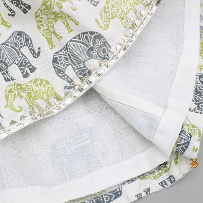 Clearance Elephant Hand Block Printed Kurti And Scalloped Lace Work Lime Green Sharara Ethnic Wear | Palazzos & Shararas
