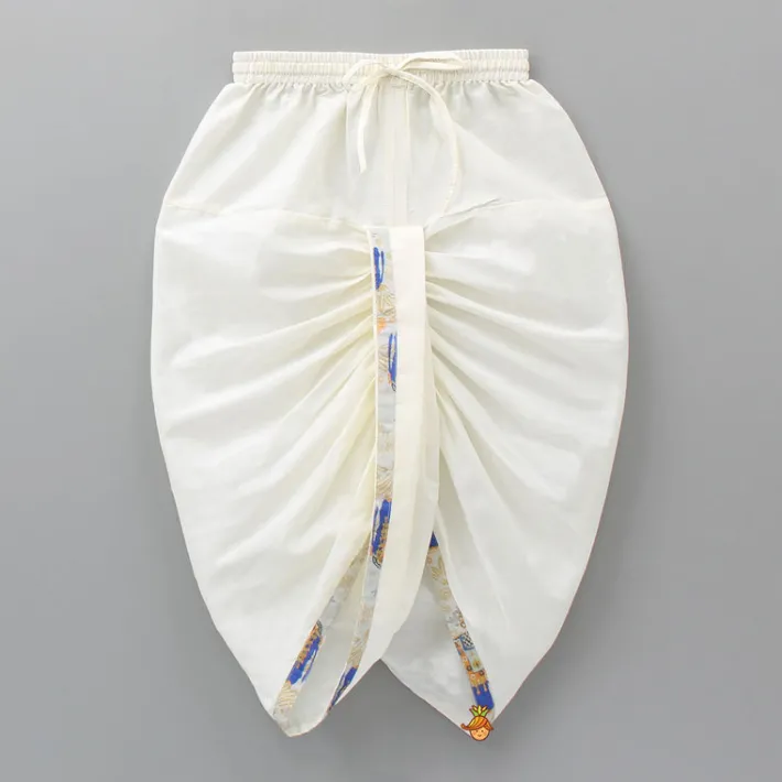 Fashion Elephant Printed Thread Detail Multicolour Kurta With Off White Dhoti BOY Indian Ethnic Wear | Ethnic Sets