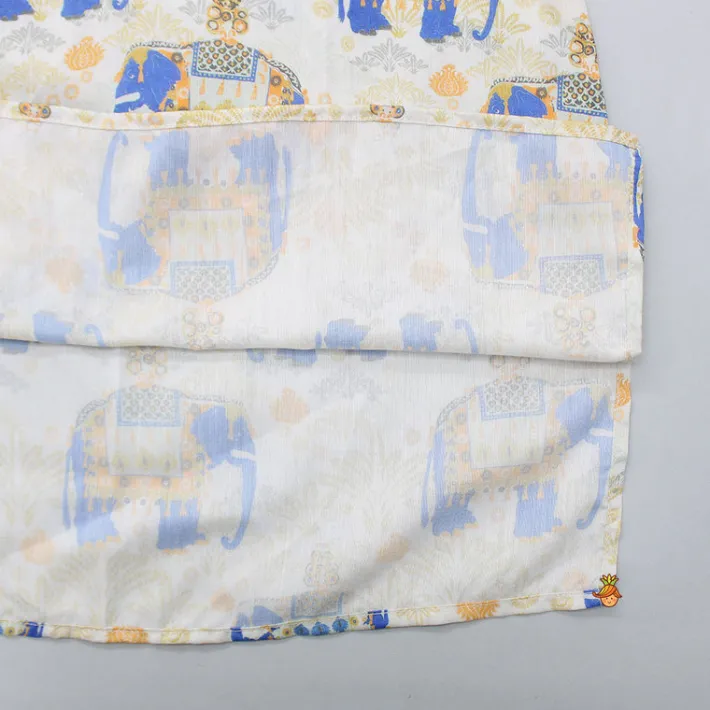Fashion Elephant Printed Thread Detail Multicolour Kurta With Off White Dhoti BOY Indian Ethnic Wear | Ethnic Sets