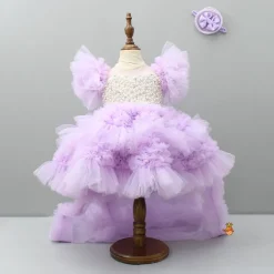 Best Embellished Layered Lilac Dress With Detachable Trail And Bow With Swirled Bowie Headband Dresses & Sets | Dresses