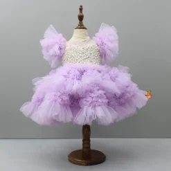 Best Embellished Layered Lilac Dress With Detachable Trail And Bow With Swirled Bowie Headband Dresses & Sets | Dresses