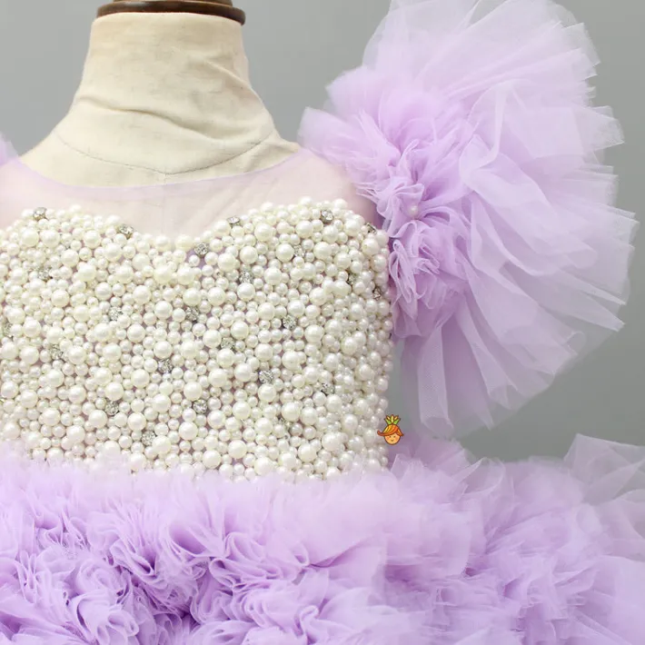 Best Embellished Layered Lilac Dress With Detachable Trail And Bow With Swirled Bowie Headband Dresses & Sets | Dresses