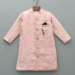 Outlet Embellished Pink Chanderi Sherwani And Pant BOY Indian Ethnic Wear | Sherwani Sets