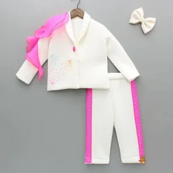 Outlet Embellished White Blazer Style Top With Pant And Bow Hairclip Dresses & Sets | Sets