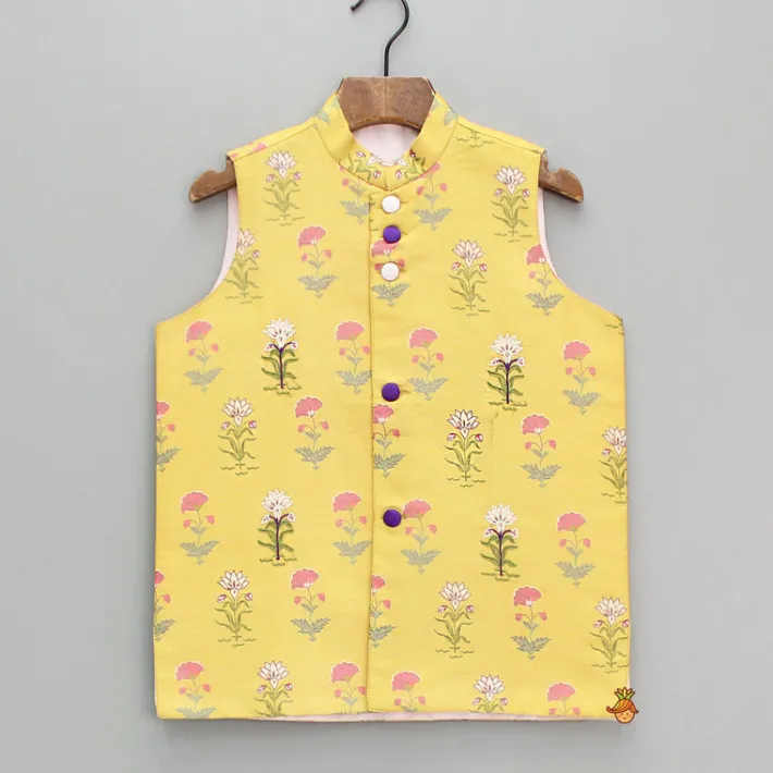 Outlet Embroidered And Floral Printed Yellow Jacket BOY Indian Ethnic Wear | Ethnic Jackets
