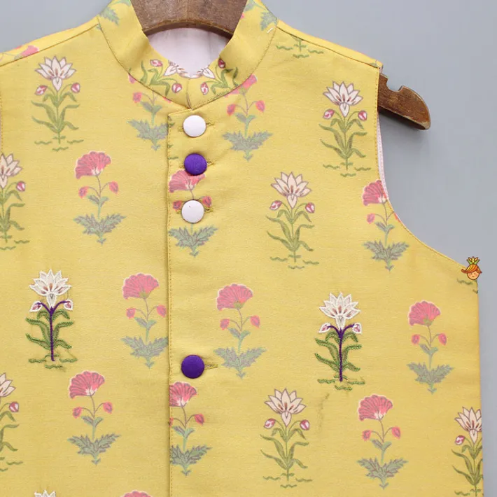 Outlet Embroidered And Floral Printed Yellow Jacket BOY Indian Ethnic Wear | Ethnic Jackets