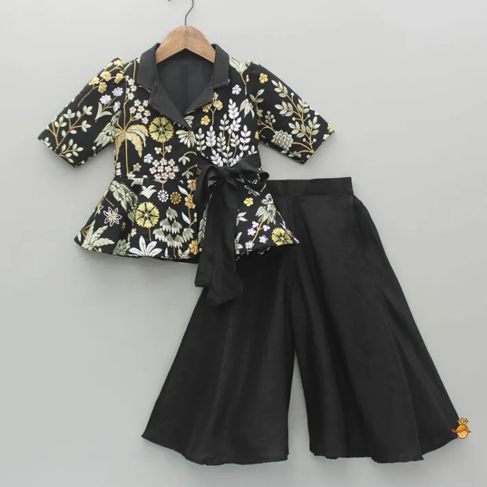 Fashion Embroidered Black Jacket Style Top And Flared Palazzo Ethnic Wear | Palazzos & Shararas