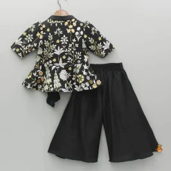 Fashion Embroidered Black Jacket Style Top And Flared Palazzo Ethnic Wear | Palazzos & Shararas