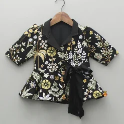 Fashion Embroidered Black Jacket Style Top And Flared Palazzo Ethnic Wear | Palazzos & Shararas