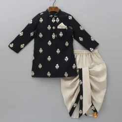 Best Embroidered Black Kurta And Beige Dhoti BOY Indian Ethnic Wear | Ethnic Sets