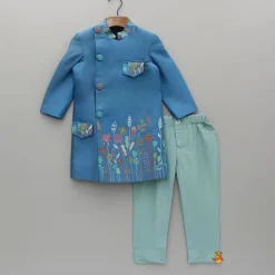 Outlet Embroidered Blue Stylish Sherwani And Pant BOY Indian Ethnic Wear | Sherwani Sets