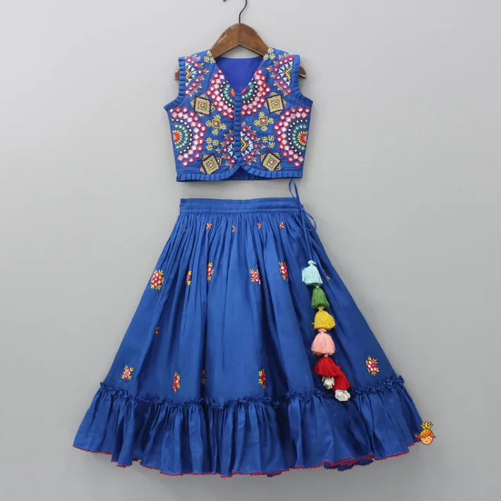 Fashion Embroidered Blue Top And Flared Lehenga Ethnic Wear | Lehengas & Ghagras