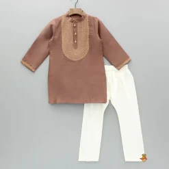 Sale Embroidered Brown Kurta And Pyjama BOY Indian Ethnic Wear | Ethnic Sets