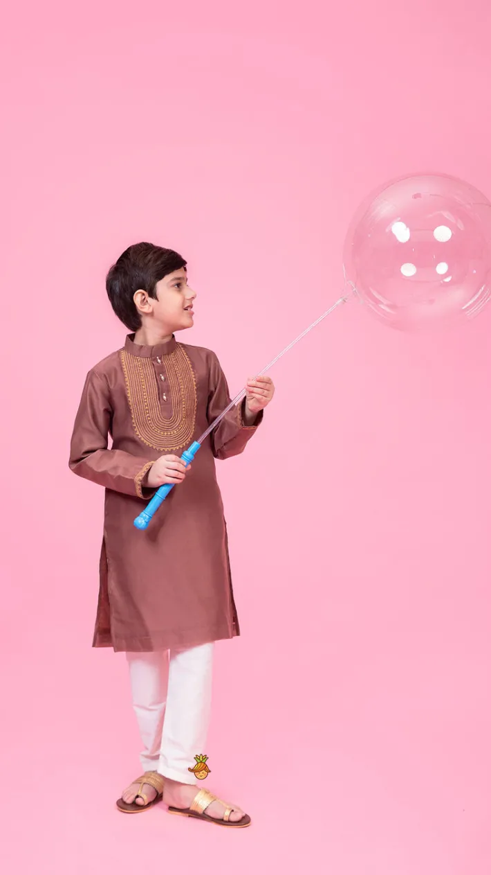 Sale Embroidered Brown Kurta And Pyjama BOY Indian Ethnic Wear | Ethnic Sets