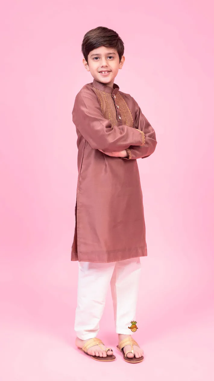 Sale Embroidered Brown Kurta And Pyjama BOY Indian Ethnic Wear | Ethnic Sets
