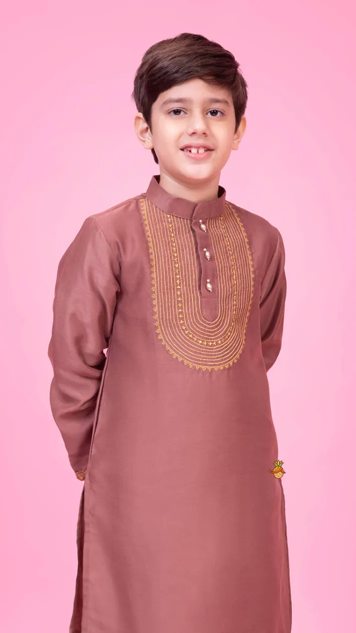Sale Embroidered Brown Kurta And Pyjama BOY Indian Ethnic Wear | Ethnic Sets