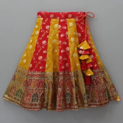 Sale Embroidered Crop Top With Colour Blocked Lehenga And Net Dupatta Ethnic Wear | Lehengas & Ghagras