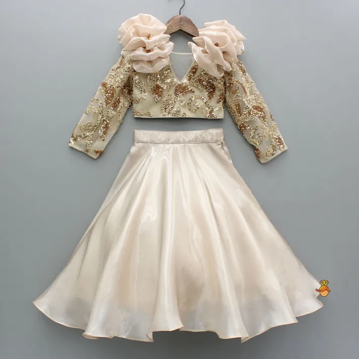 Fashion Embroidered Elegant Ruffle Detailed Top And Lehenga Ethnic Wear | Lehengas & Ghagras