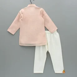 New Embroidered Faux Mirror Work Peach Kurta And Pyjama BOY Indian Ethnic Wear | Ethnic Sets
