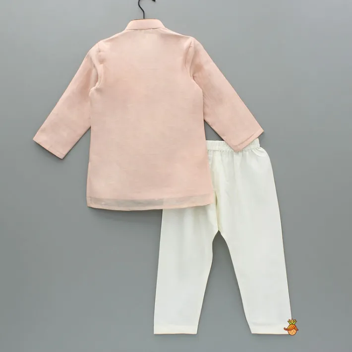 New Embroidered Faux Mirror Work Peach Kurta And Pyjama BOY Indian Ethnic Wear | Ethnic Sets