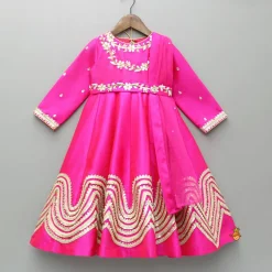 Online Embroidered Gota Lace Work Pink Anarkali With Attached Dupatta Ethnic Wear | Sarees & Anarkalis
