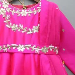 Online Embroidered Gota Lace Work Pink Anarkali With Attached Dupatta Ethnic Wear | Sarees & Anarkalis