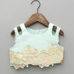 Sale Embroidered Green Top And Pleated Palazzo With Matching Bow Hair Clip Ethnic Wear | Palazzos & Shararas
