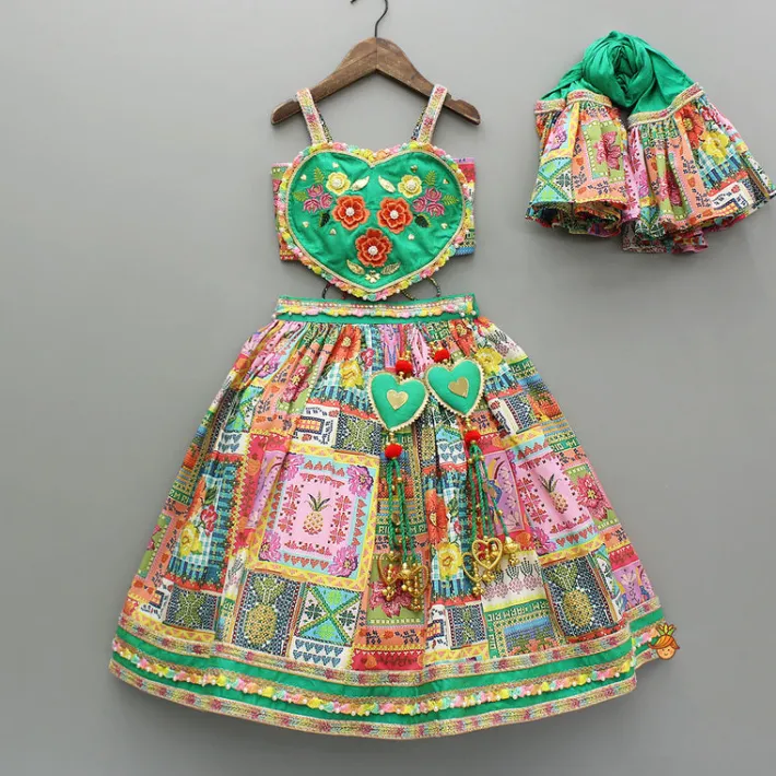 Discount Embroidered Heart Shaped Top And Multicolour Lehenga With Dupatta Ethnic Wear | Lehengas & Ghagras