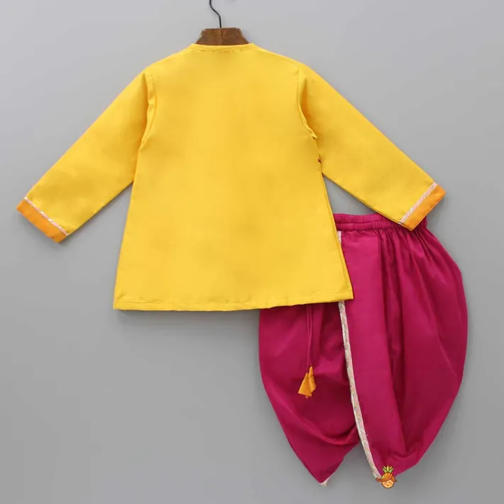 Best Embroidered Krishna Angarkha Style Kurta With Lace Work Dhoti And Mukut BOY Indian Ethnic Wear | Ethnic Sets